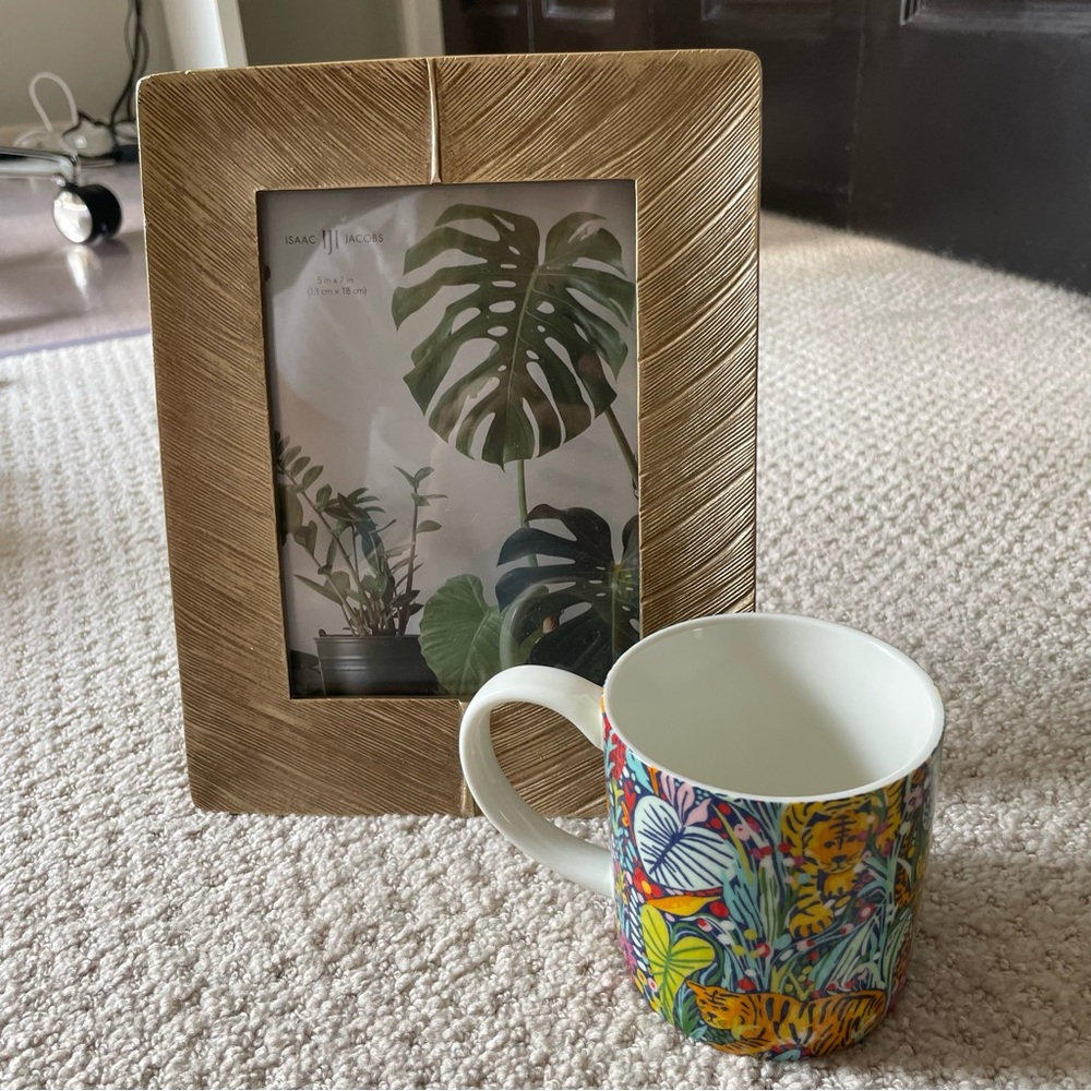 Gold Picture Frame and Colorful Mug